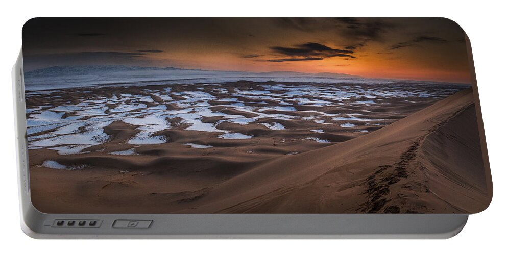 Feb0514 Portable Battery Charger featuring the photograph Khongor Sand Dunes In Winter Gobi Desert #1 by Colin Monteath