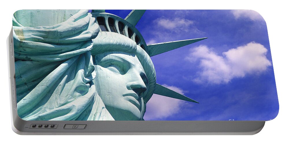 Lady Liberty Portable Battery Charger featuring the mixed media Lady Liberty #4 by Jon Neidert