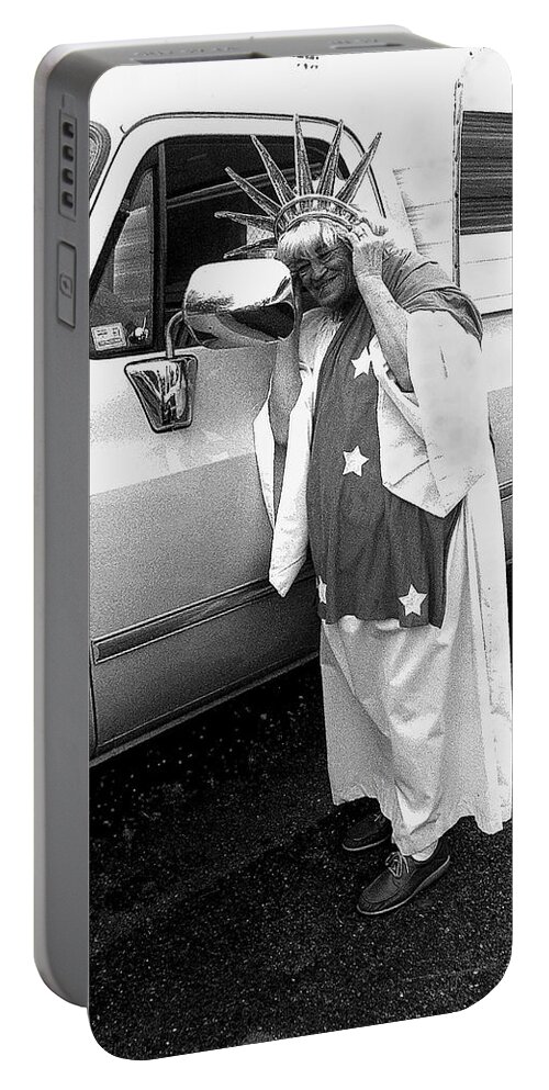 Lady Liberty Marge Stukel Parade Tucson Arizona Black And White Portable Battery Charger featuring the photograph Lady Liberty Marge Stukel Parade Tucson Arizona Black And White #2 by David Lee Guss