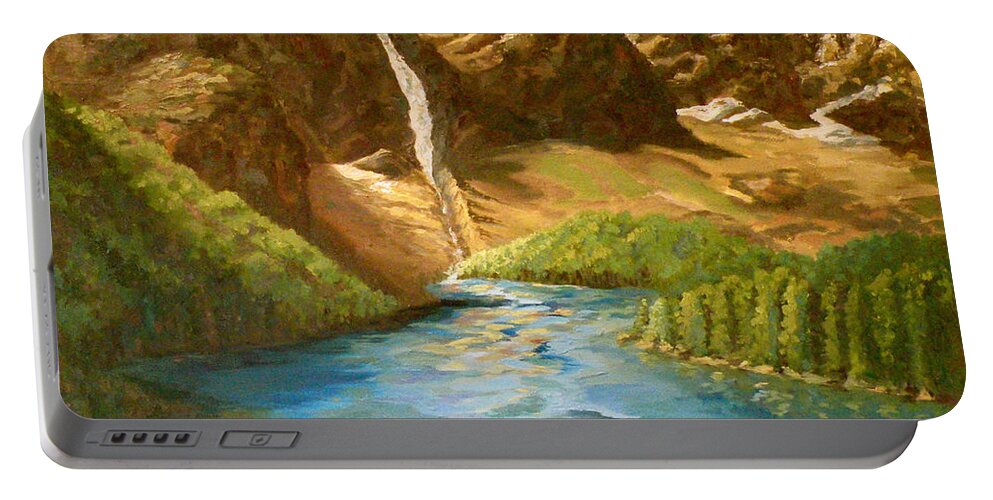 Canadian Rockies Portable Battery Charger featuring the painting Lake Moraine #1 by Patsy Walton