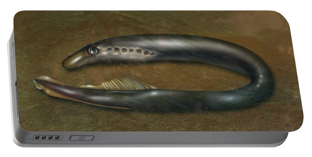 Nature Portable Battery Charger featuring the photograph Lamprey Eel, Illustration by Gwen Shockey