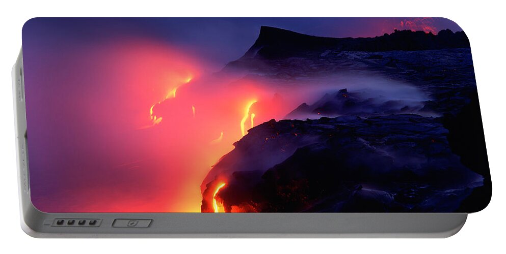 Nature Portable Battery Charger featuring the photograph Lava Streams Into The Ocean, Kilauea #1 by Douglas Peebles