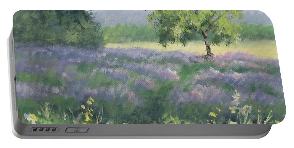 Landscape Portable Battery Charger featuring the painting Lavender Afternoon #1 by Karen Ilari