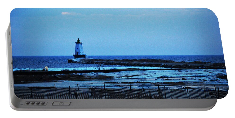  Lake Michigan Portable Battery Charger featuring the photograph Lighthouse at Dusk #1 by Linda Kerkau