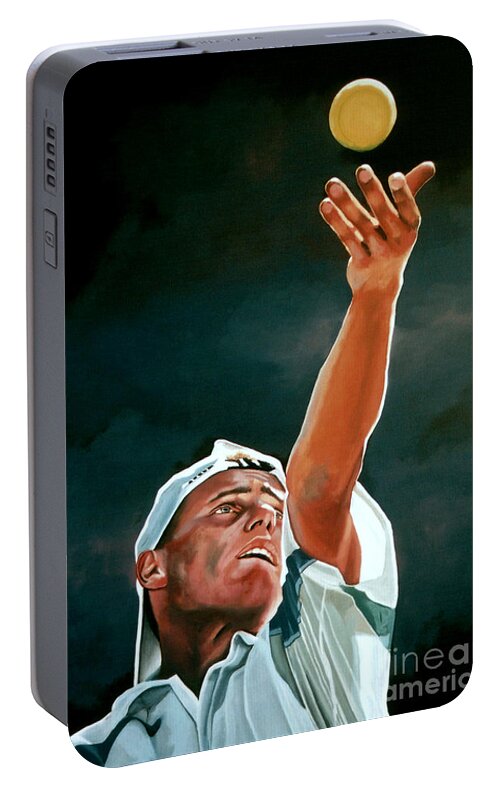 Lleyton Hewitt Portable Battery Charger featuring the painting Lleyton Hewitt by Paul Meijering