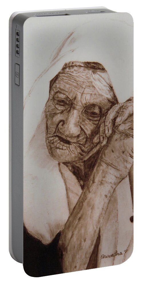 Old Woman Portable Battery Charger featuring the drawing Loneliness by Quwatha Valentine