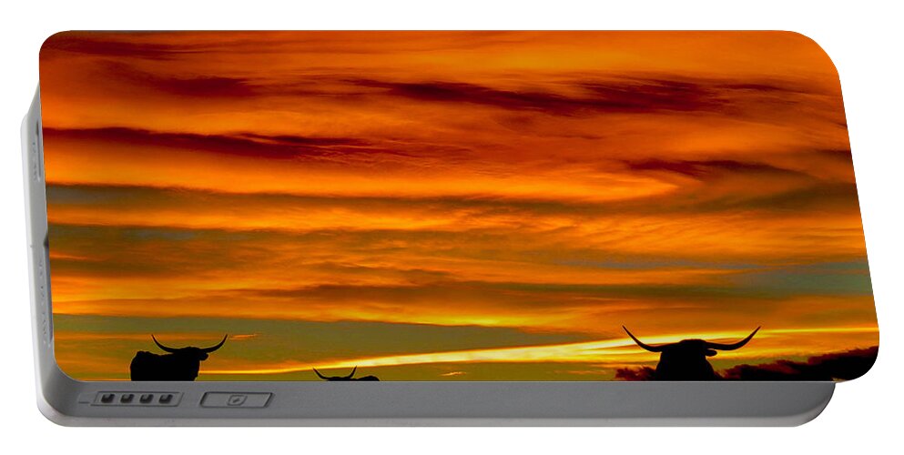 Longhorn Portable Battery Charger featuring the photograph Longhorn Sunset #1 by Dawn Key