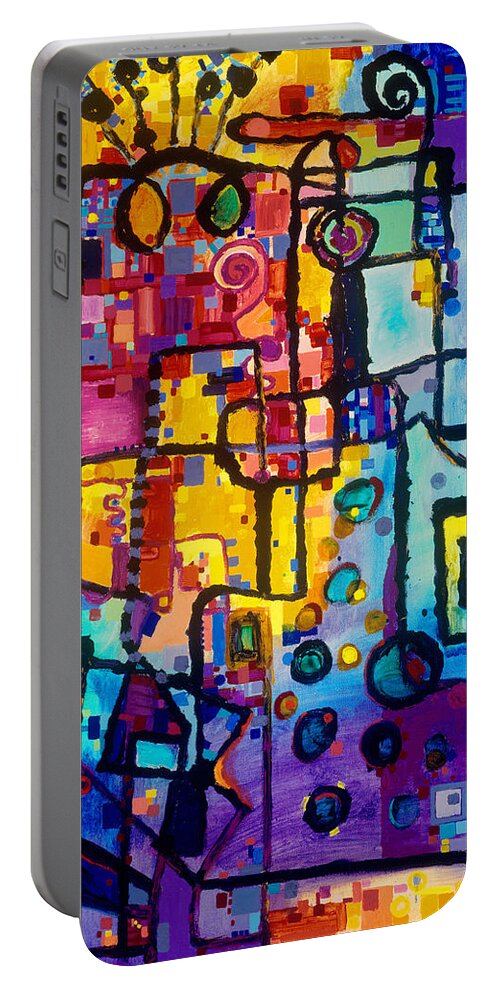 Abstract Portable Battery Charger featuring the painting Lost papers and urban Plans by Regina Valluzzi