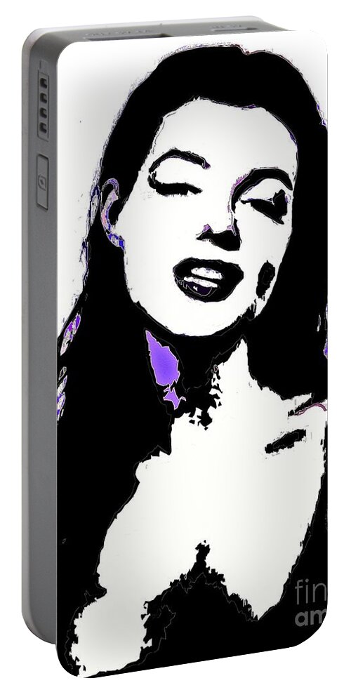 Marilyn Portable Battery Charger featuring the painting Marilyn in Black and White #2 by Saundra Myles