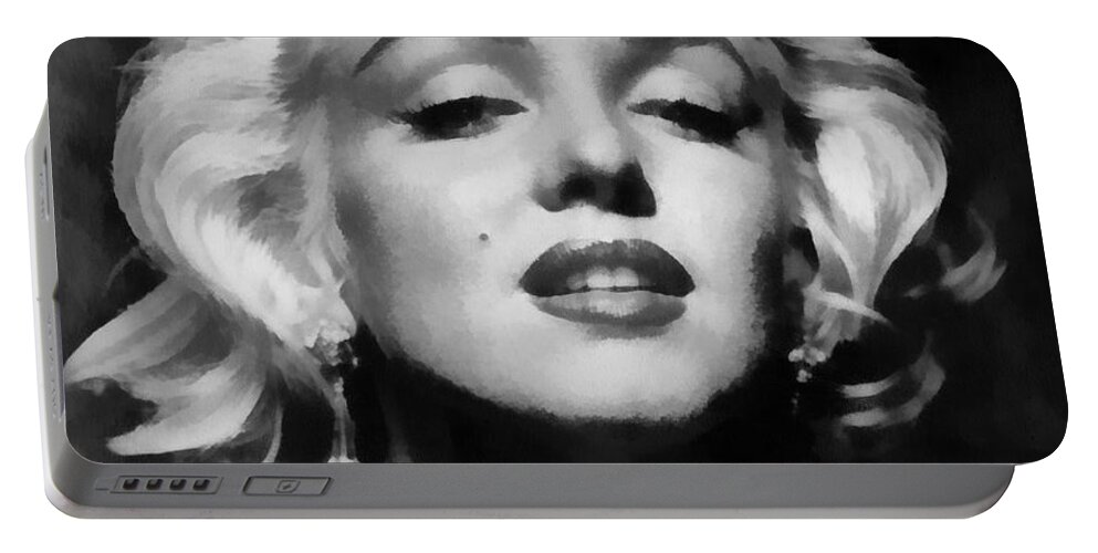 Marilyn Monroe Portable Battery Charger featuring the digital art Marilyn Monroe - Black and White #1 by Georgia Clare