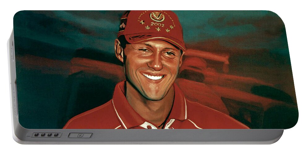 Michael Schumacher Portable Battery Charger featuring the painting Michael Schumacher by Paul Meijering