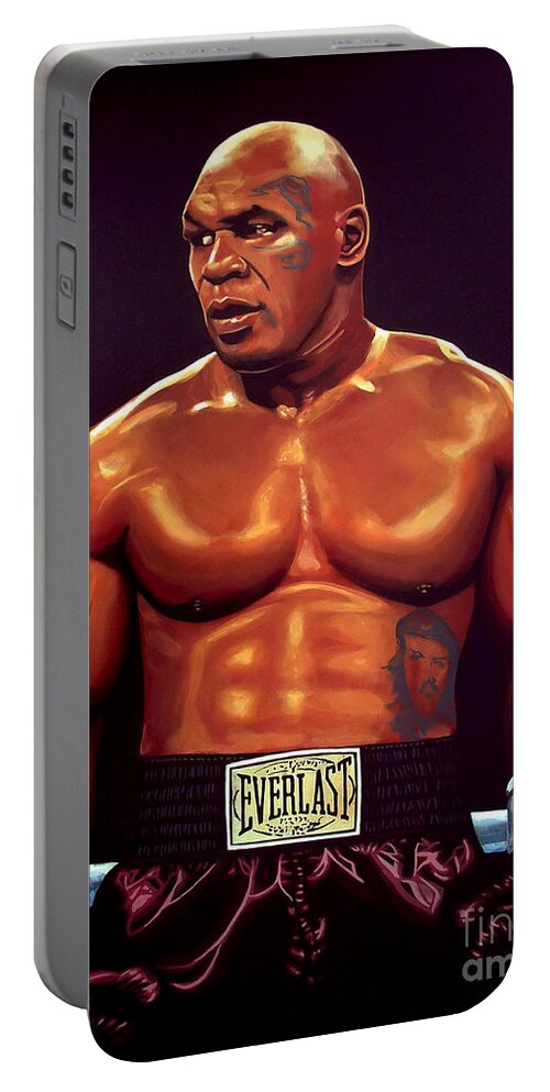 Mike Tyson Portable Battery Charger featuring the painting Mike Tyson by Paul Meijering