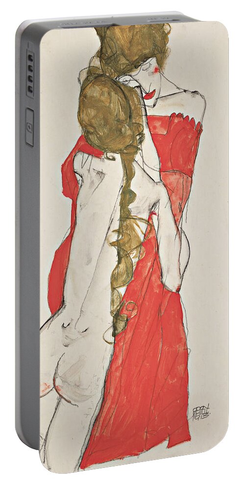 Egon Schiele Portable Battery Charger featuring the drawing Mother and Daughter #5 by Egon Schiele