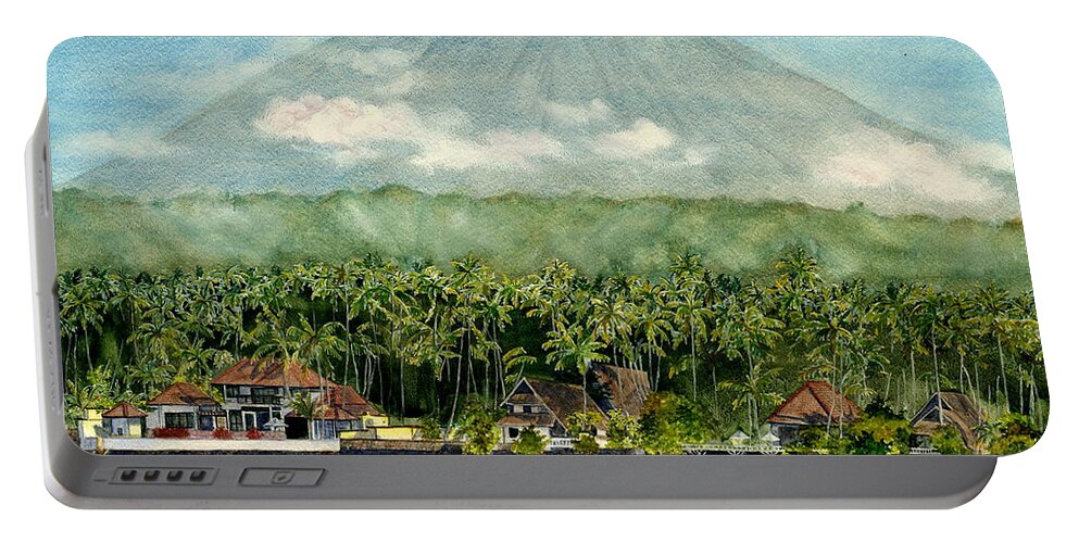 Bali Portable Battery Charger featuring the painting Mt. Agung Bali Indonesia #1 by Melly Terpening