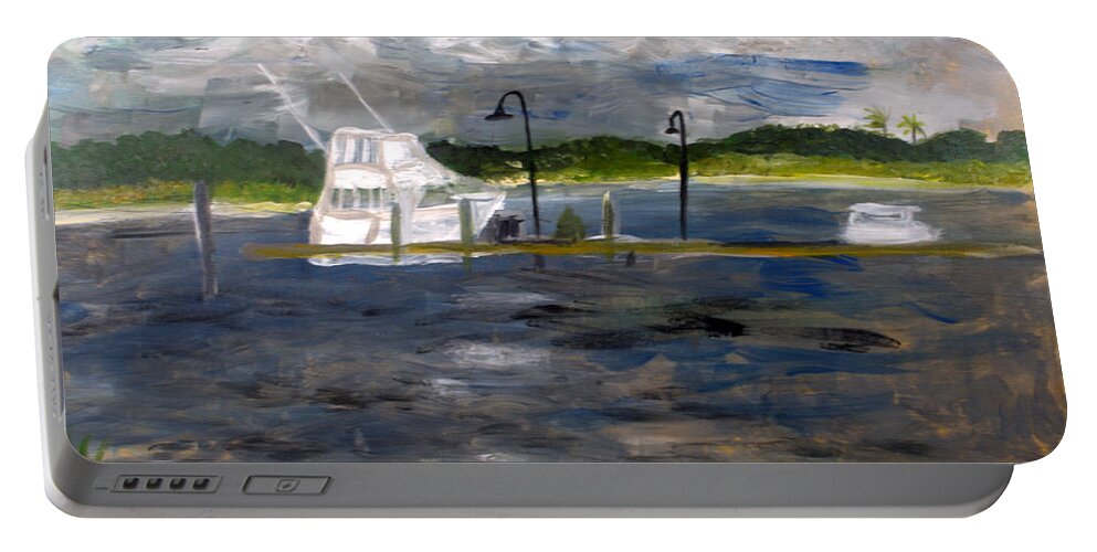 Boat Portable Battery Charger featuring the painting Ocean Inlet Marina #2 by Donna Walsh