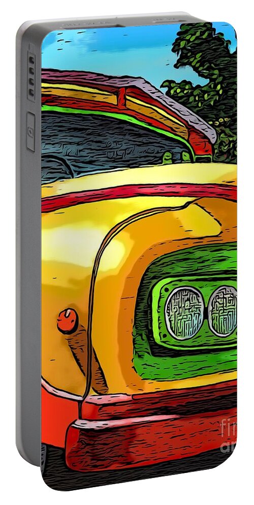 Grenadian Bus Portable Battery Charger featuring the painting Old Grenadian Bus by Laura Forde
