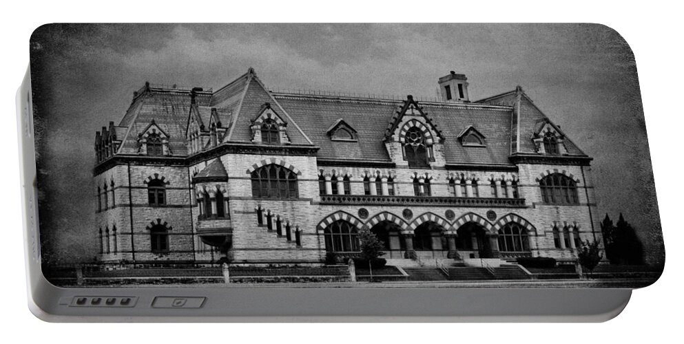 Architecture Portable Battery Charger featuring the photograph Old Post Office - Customs House B W by Sandy Keeton