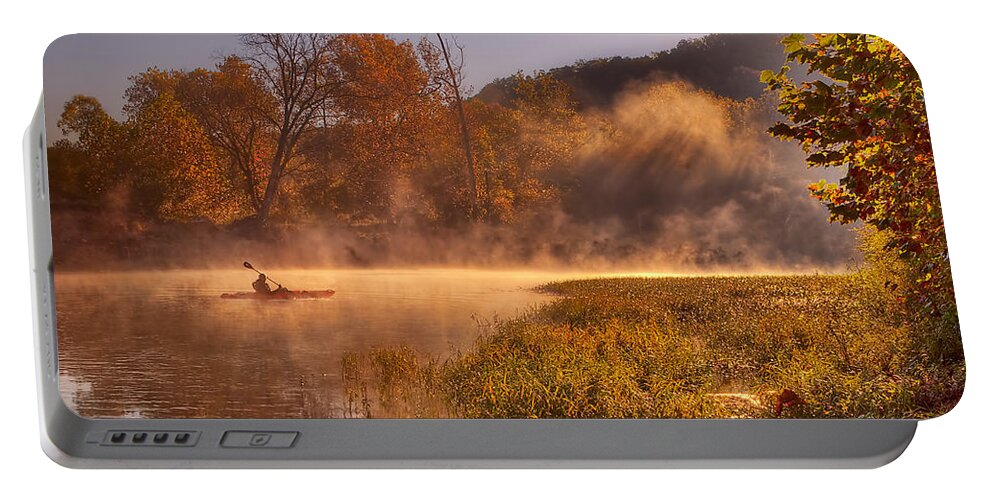 2013 Portable Battery Charger featuring the photograph Paddling in Mist #1 by Robert Charity