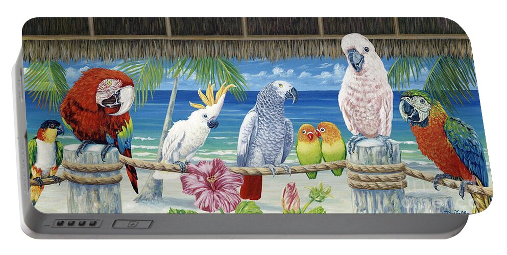 Art Portable Battery Charger featuring the painting Parrots in Paradise by Danielle Perry