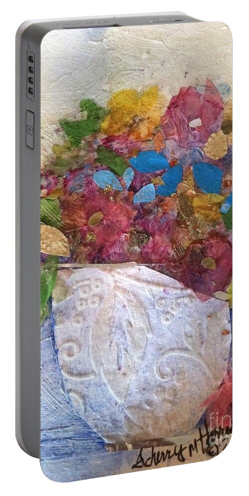 Handmade Papers Portable Battery Charger featuring the painting Petals and Blooms #1 by Sherry Harradence