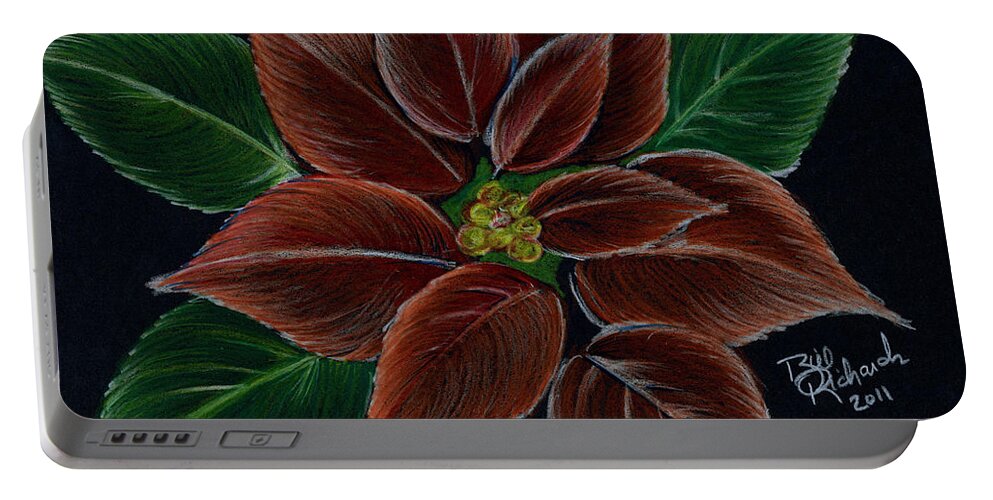 Christmas Portable Battery Charger featuring the drawing Poinsettias #1 by Bill Richards