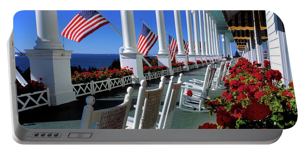 Photography Portable Battery Charger featuring the photograph Porch Of The Grand Hotel, Mackinac #1 by Panoramic Images
