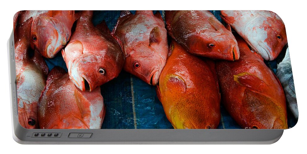 Seychelles Portable Battery Charger featuring the photograph Red Snapper At Market #1 by Tim Holt