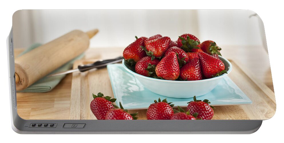 Abundance Portable Battery Charger featuring the photograph Ripe Strawberries In A Bowl On Counter #1 by Jim Corwin