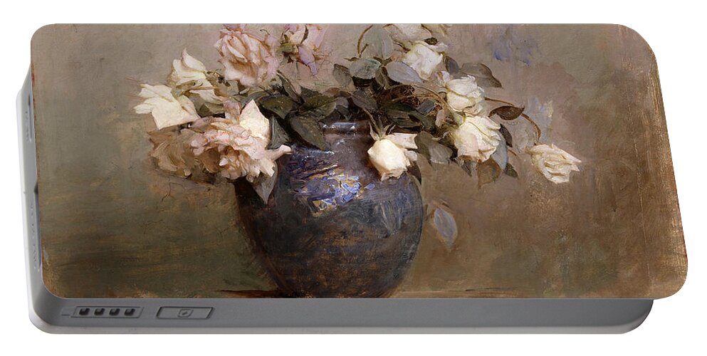 Abbott Handerson Thayer Portable Battery Charger featuring the painting Roses #1 by Abbott Handerson Thayer