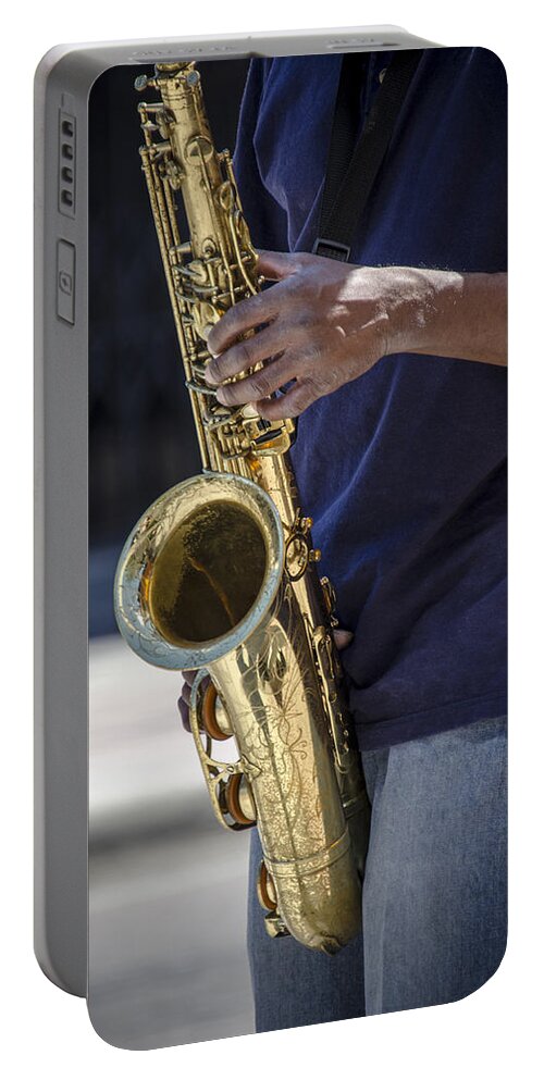 Saxophone Portable Battery Charger featuring the photograph Saxophone Player on Street #2 by Carolyn Marshall