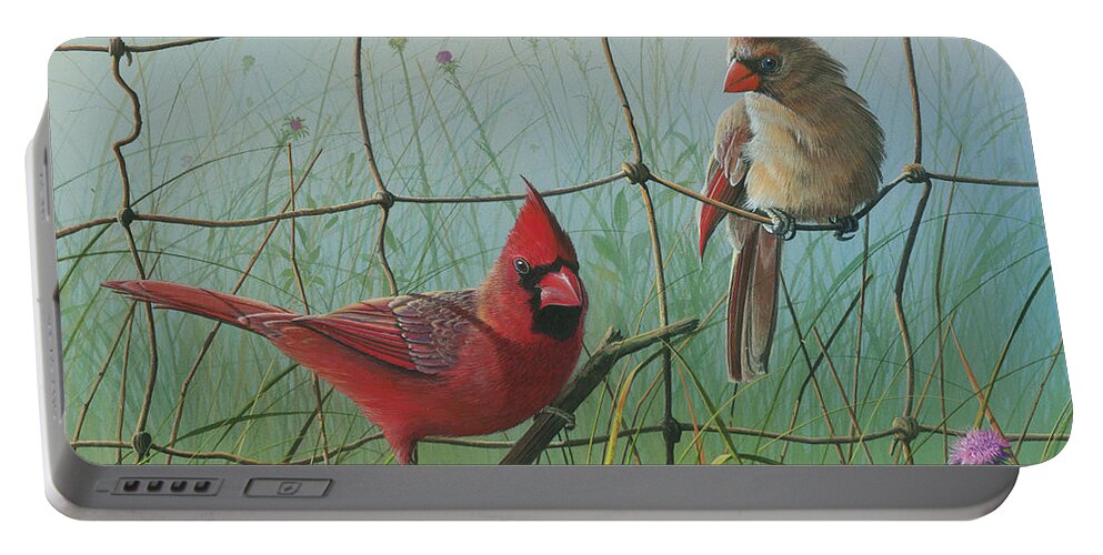 Red Cardinal Paintings Portable Battery Charger featuring the painting Scarlet by Mike Brown