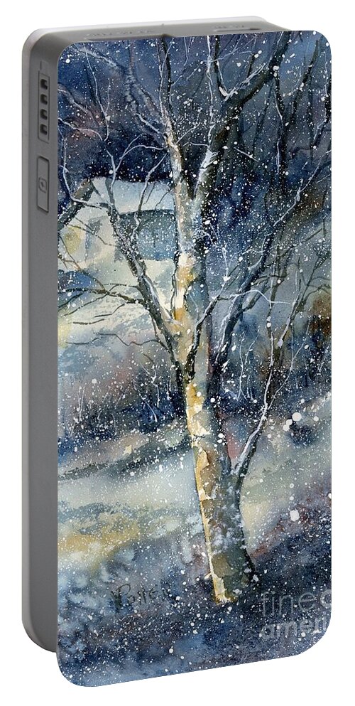 Landscape Portable Battery Charger featuring the painting Snowfall by Virginia Potter