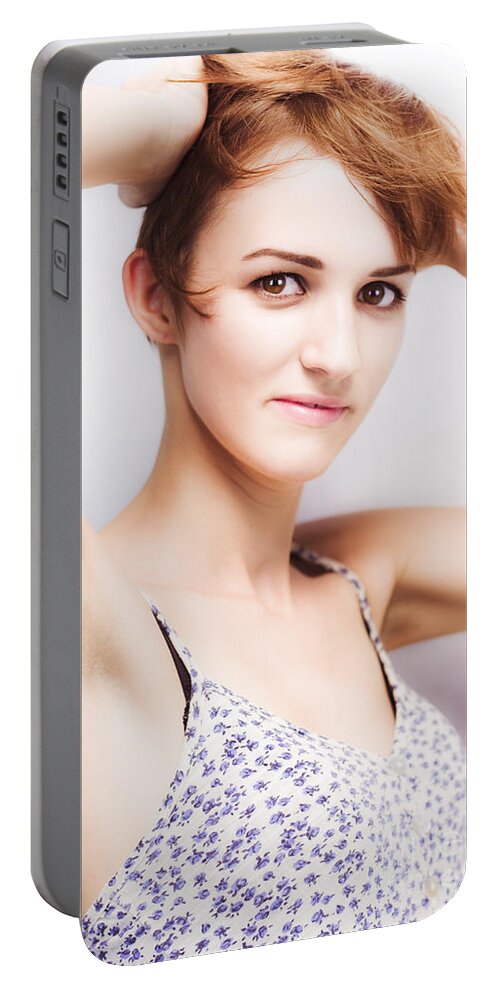 Model Portable Battery Charger featuring the photograph Soft Studio Portrait Of A Short Haired Beauty by Jorgo Photography