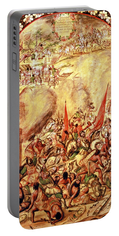 Exploration Portable Battery Charger featuring the painting Spanish Conquest Of Mexico, La Noche #1 by Science Source