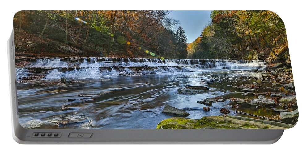 Background Portable Battery Charger featuring the photograph Squaw Rock - Chagrin River Falls #3 by Jack R Perry