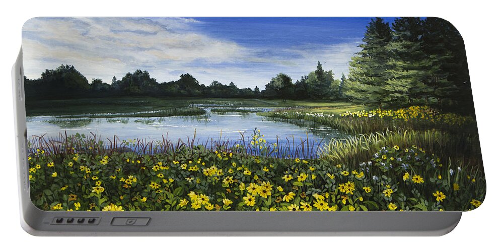Wilderness Portable Battery Charger featuring the painting Summer Susans by Mary Palmer