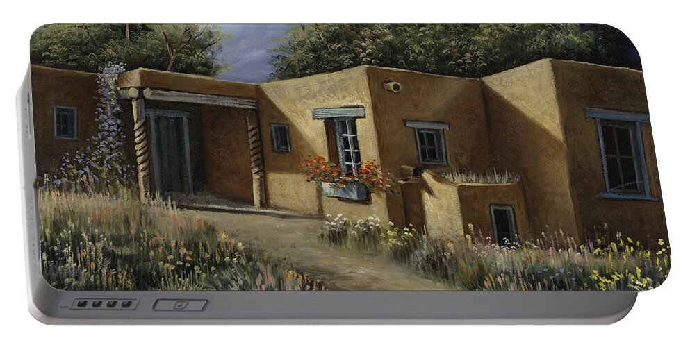 Southwest-landscape Portable Battery Charger featuring the painting Sunny Day by Ricardo Chavez-Mendez