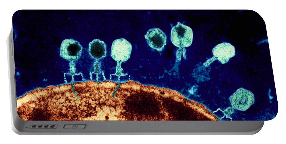 Bacteriophage Portable Battery Charger featuring the photograph T-bacteriophages And E-coli #1 by Eye of Science