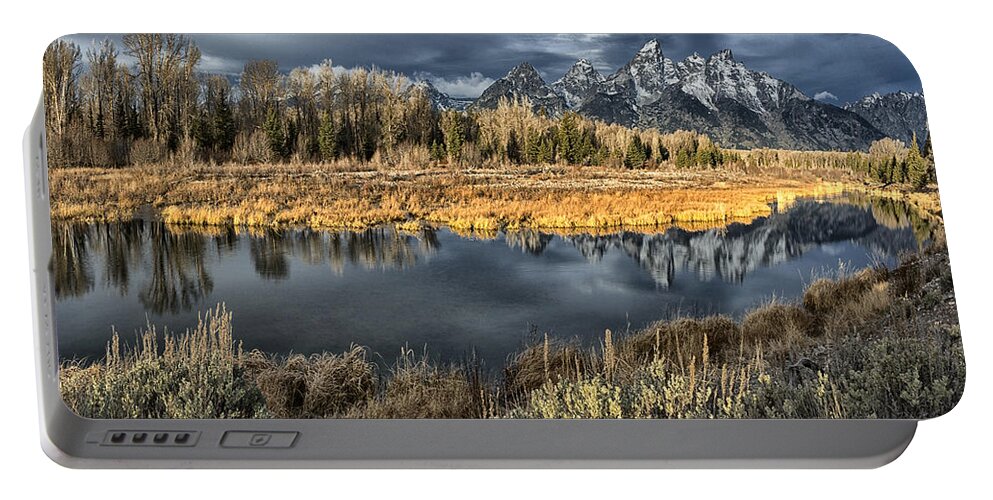 Wyoming Portable Battery Charger featuring the photograph Teton Reflection #1 by Robert Fawcett