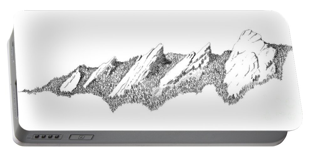 Boulder Portable Battery Charger featuring the drawing The Boulder Flatirons #3 by Jerry McElroy