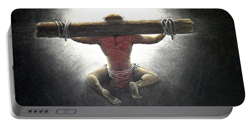 Jesus Portable Battery Charger featuring the pastel The light By His Stripes by William Walts