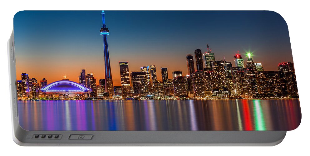 Canada Portable Battery Charger featuring the photograph Toronto skyline at dusk #1 by Mihai Andritoiu