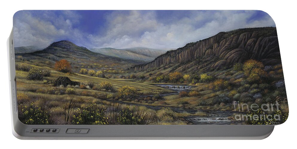Southwest-landscape Portable Battery Charger featuring the painting Tres Piedras by Ricardo Chavez-Mendez