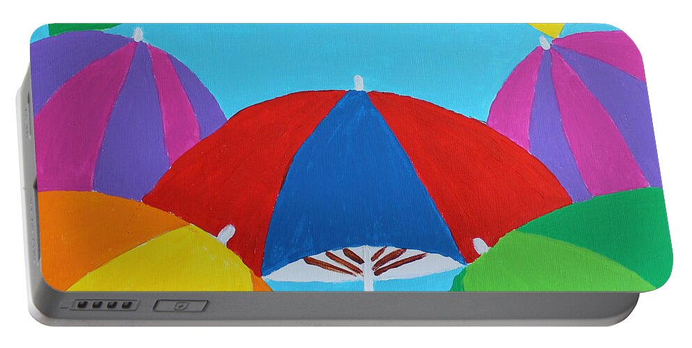 Umbrellas Portable Battery Charger featuring the painting Umbrellas by Deborah Boyd