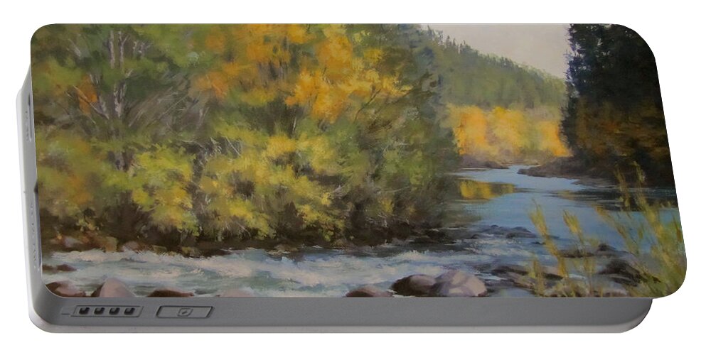 River Portable Battery Charger featuring the painting Umpqua Fall by Karen Ilari