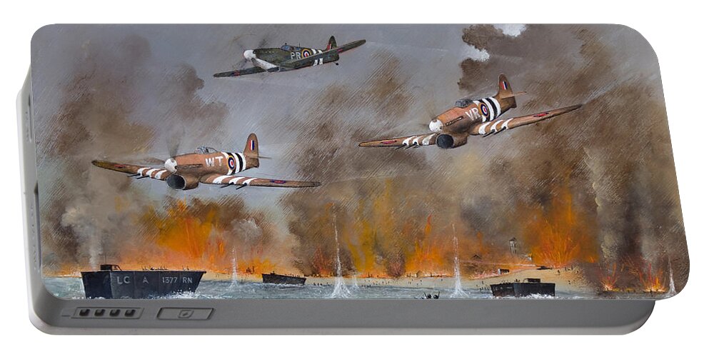 Spitfire Portable Battery Charger featuring the painting Utah Beach- June 6th 1944 by Ken Wood