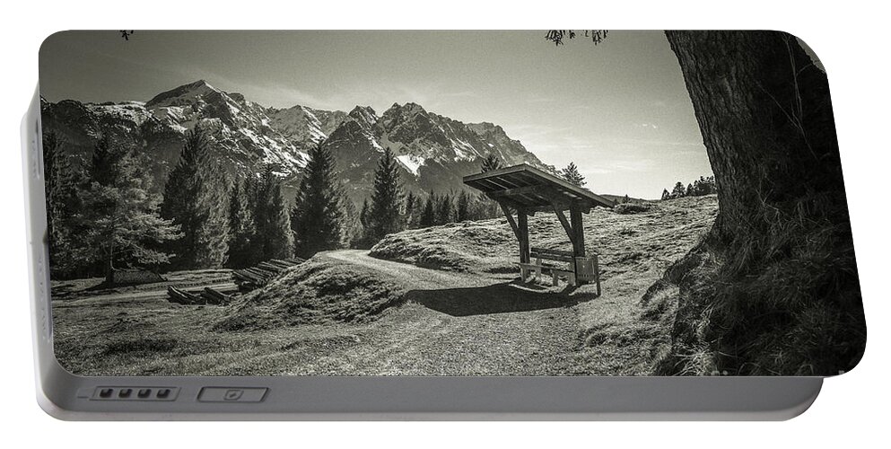 Alpspitze Portable Battery Charger featuring the photograph walking in the Alps - bw by Hannes Cmarits