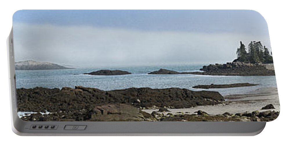 Wallace Cove Portable Battery Charger featuring the photograph Wallace Cove Fog Rolling In Panorama by Marty Saccone