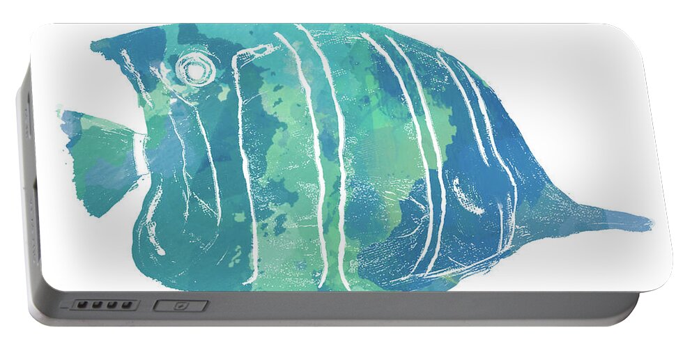 Watercolor Portable Battery Charger featuring the painting Watercolor Fish In Teal IIi by Julie Derice