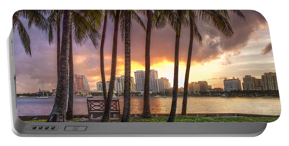 Boats Portable Battery Charger featuring the photograph West Palm Beach Skyline #1 by Debra and Dave Vanderlaan
